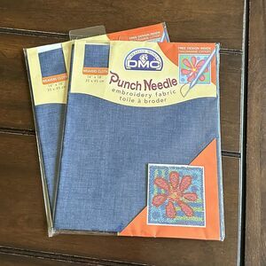 Set of 2 DMC Punch Needle Weavers Cloth Embroidery Fabric 14x18 Denim 792